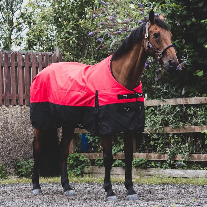Кінська попона eQuitack 1200 ден, водонепроникна, з флісовою підкладкою, 125 см, червона/чорна