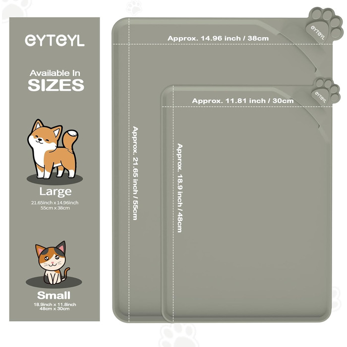Водонепроникний килимок для годування домашніх тварин з високими бортиками, 55 x 38 см, силіконовий, неслизький, для собак та котів, запобігає розливанню води (бежевий, 48 x 30 см)