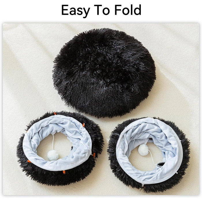 Туннель-лежанка для котів HIPIPET з плюшу, чорного кольору, для закритих приміщень, багатофункціональна іграшка для кошенят, середніх та великих котів