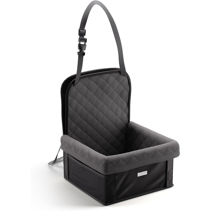 Автокрісло для собак середніх та маленьких порід Gütewerk, стабільне, з безпечною шлейкою, для переднього сидіння, темно-сіре