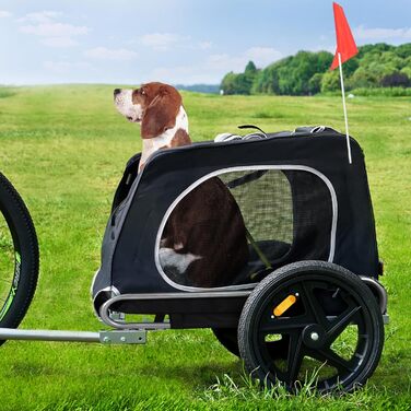 Фаркоп для велосипеда Sogesfurniture для собак, візок для собак на велосипеді, складний, з муфтою, прапорцем, відбивачем, 600D Oxford Canvas, чорний