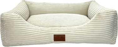 Ортопедичне ліжко для собак Elropet з м'якого корду, кошик для собак, XS/S/M/L/XL, кремовий (100x80x24 см)