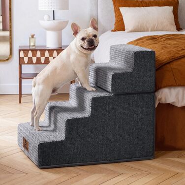 Сходи для маленьких собак Sytopia, 5 ступенів, з пінополіуретану Memory Foam та кукурудзяного оксамиту, сірі (висота 57 см)