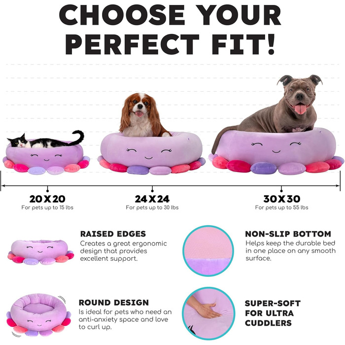 Лежак для домашніх тварин Squishmallows Cici Червона Панда, середній, ультрам'який, 61 см, офіційний плюшевий лежак для собак і котів