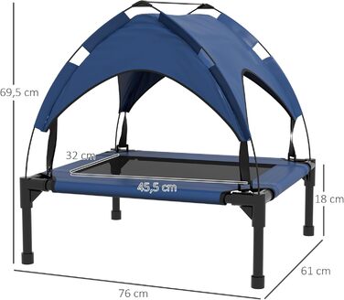 PawHut Підвищене собаче ліжко з балдахіном, ліжко для домашніх тварин, вулична лежанка для собак з дахом, дихаюча, для маленьких та середніх собак, Оксфорд, 76 x 61 x 69,5 см (76 x 61 x 70 см, Блакитний)