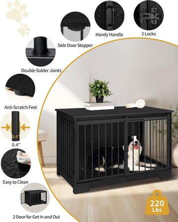 Клітка для собак Hzuaneri, 100 см, з розсувними дверима, для дому, чорна, DFC02304B