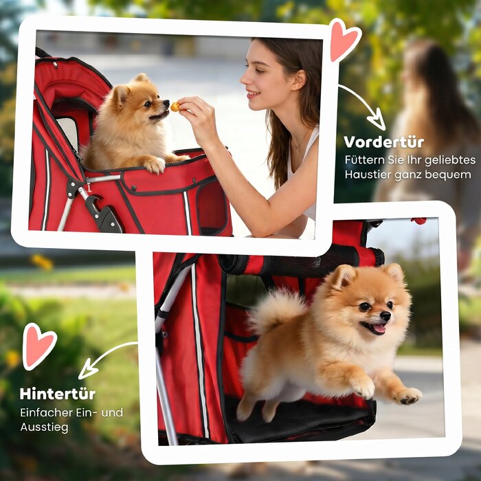 Складаний візок для собак (buggy) з кошиком, подушкою, сітчастим вікном та підстаканником для малих порід до 10 кг, червоний