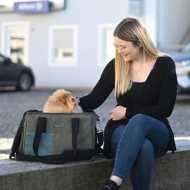 Транспортна сумка для тварин Kerbl Pet Tragetasche Vacation - для собак та котів до 15 кг, сіра/блакитна