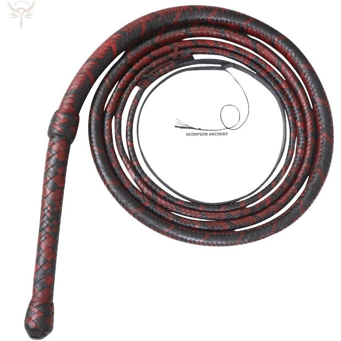 Кнут бичуг шкіряний Bullwhip 90 см (до 3м), 8 кісок, чорно-червоний, з внутрішнім сердечником, подарунок для чоловіка