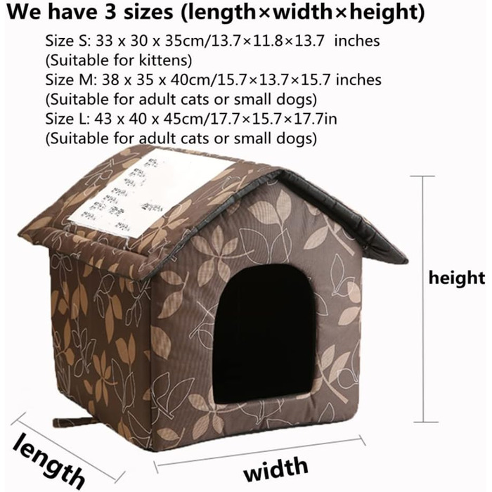 Кіт Будинок для Зовні, Зимостійкий, Водонепроникний, для Вуличних Кітів, 43 x 40 x 45 см