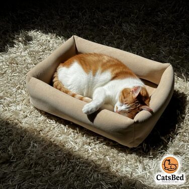 Преміум ліжко для котів - Комфорт та стиль з Magic Velvet, тканина: сертифікована Ökotex 100, стійка до подряпин та легко чиститься (Бежевий)