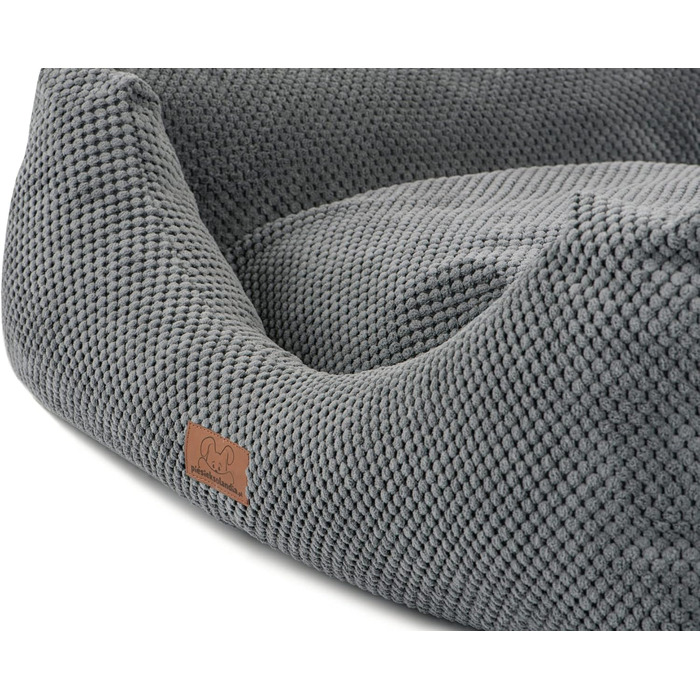 М'яке ліжко для собак та котів Oaza з бортиком, прямокутна/куляста форма, кремовий/темно-сірий колір, 80x70 см