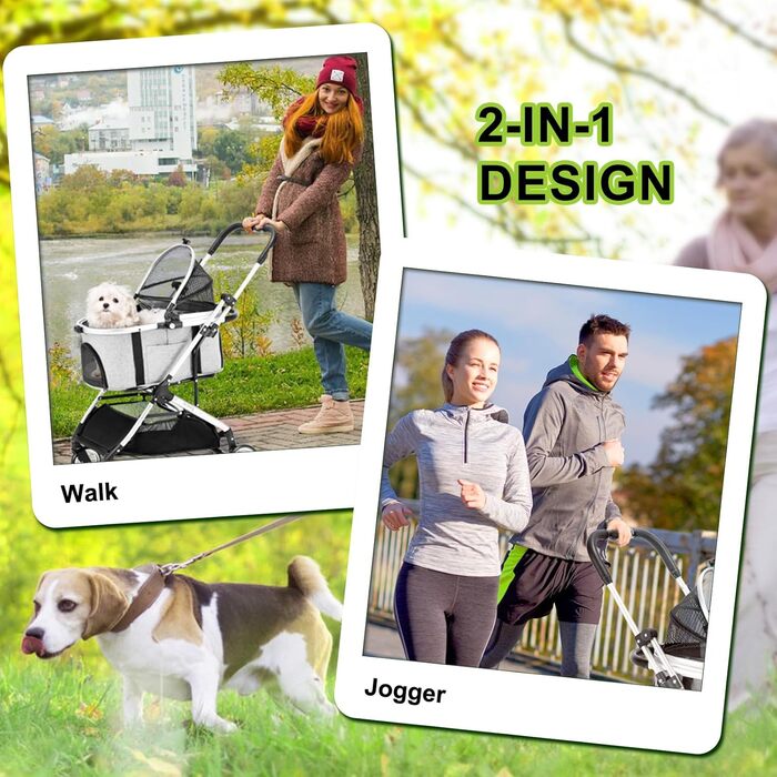 3-в-1 Візок для собак з знімним сидінням, переноска, сумка-трансформер, складаний, до 20 кг (сірий)