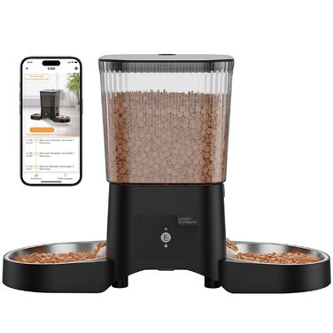 Автоматичний годівник для котів та собак HoneyGuardian з Wi-Fi, 2 миски, 3.5L, чорний