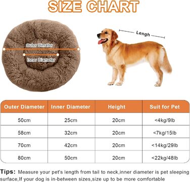 М'яке ліжко для собак та котів у вигляді пончика, плюшеве, кругле, 50 см, коричневе