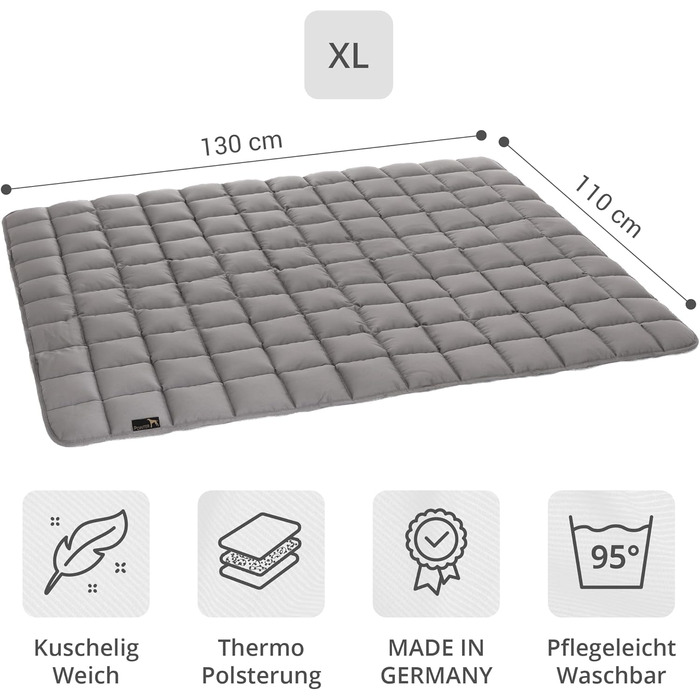 Підстилка для собак Pointer 130 x 110 см, м'яка та зносостійка - легко миється до 95°C, захист для підлоги та дивану - підходить для вулиці (84 x 57 x 20 см, світло-сіра)