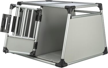Трійзі Двомісна переносна клітка для собак з алюмінію, 93 x 64 x 83 см, з висувною перегородкою, безпечним замком, неслизьким килимком - 39345 срібна, L 93 x B 83 x H 64 см