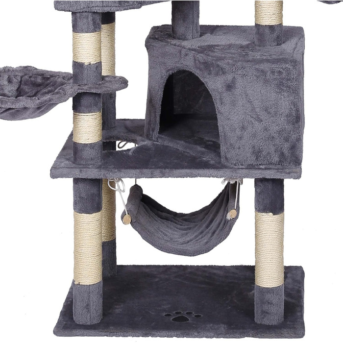 Дряпка для котів Wiltec сірого кольору з мотивом лапок 145 см: дряпка, платформа, будиночок, гамак, кліматичний комплекс для котів