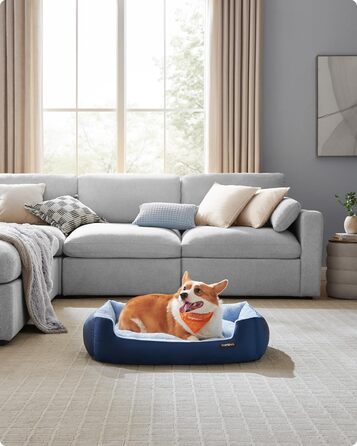 Ліжко для собак Feandrea, корзина для собак з двостороннім матрацом, PGW001Z (85 x 65 x 21 см, антрацит-блакитний + світло-блакитний)