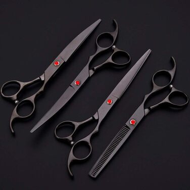 Набір ножиць для грумінгу собак, 7 дюймів, професійний набір для догляду за тваринами, нержавіюча сталь, вигнуті ножиці, ножиці для розрідження, гребінець для грумінгу, для собак та котів, 5 шт. чорний