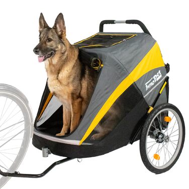 Візок для собак Innopet Hercules 2-в-1 (також велосипедний причіп) жовто-сірий - до 50 кг, з перетворювачем та дощовим покривом, внутрішні повідки, повітряні колеса 45 см