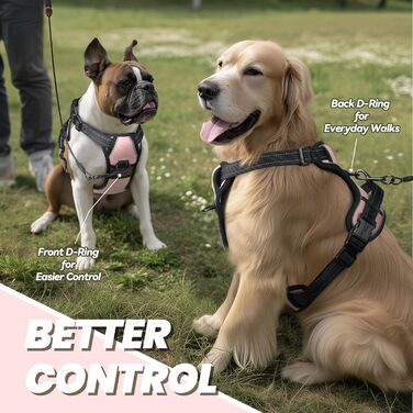 Нашийник для собак VIVAGLORY Easefit, анти-тягнучий, з ручкою, для тренувань та прогулянок, м'який, не дає вирватися, M (Sakura-Rosa, L(64-84cm обхват грудної клітки))