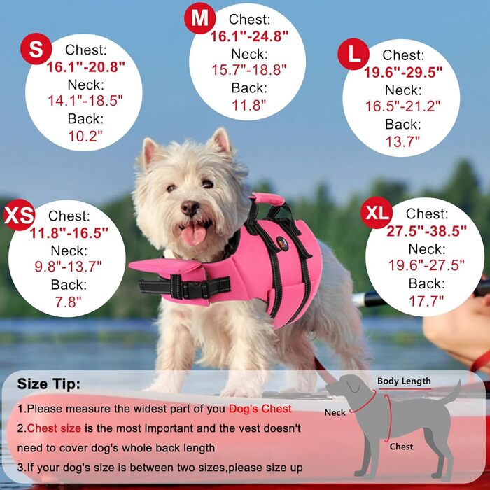 Жилет для плавання собак Dogcheer з блискавкою та рятувальним ручками, Ripstop-жилет для цуценят з плавучою шиєю для плавання, регульований жилет для плавання для маленьких, середніх та великих собак, рожевий