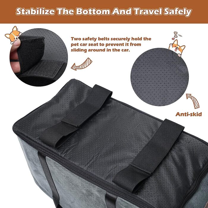 Автокрісло для собак та котів на середню консоль, стабільне, з ременем, знімний, миючий, для собак та котів до 6 кг (замша)