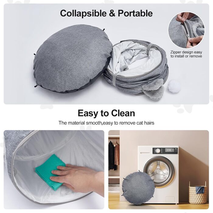 Туннель-ліжко для котів Odoland з м'яким лежком, інтерактивна іграшка з кулькою та шурхотливим тунелем для кошенят, кроликів, цуценят та інших дрібних тварин