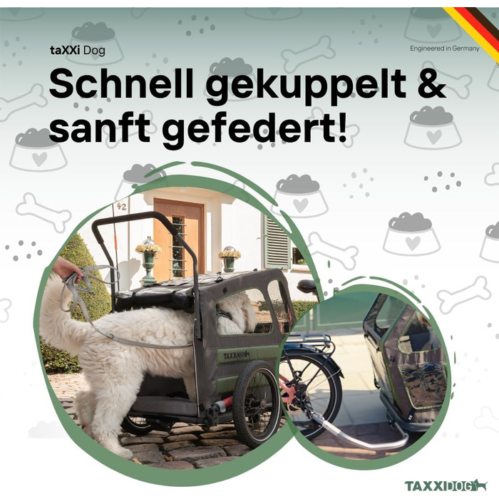 Фаркоп для собак TAXXI Dog M – велосипедний причіп для собак до 40 кг – з переднім та заднім входом, сітковими вікнами, відбивачами, з'єднувачем – складний та вологостійкий