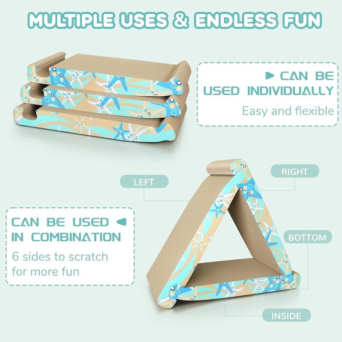 Кігтеточка RUMUUKE Трикутна 3 в 1 з гофрокартону для котів, з котячою м'ятою, блакитний морський звіз