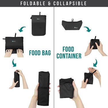 Сумка для корму для собак PetAmi | Сумка-переноска для сухого корму з розкладним набором мисок для води | Контейнер для корму для домашніх тварин для подорожей, кемпінгу, походів, аксесуари (чорний, сірий) Food Bag & Collapsible Bowls Чорний