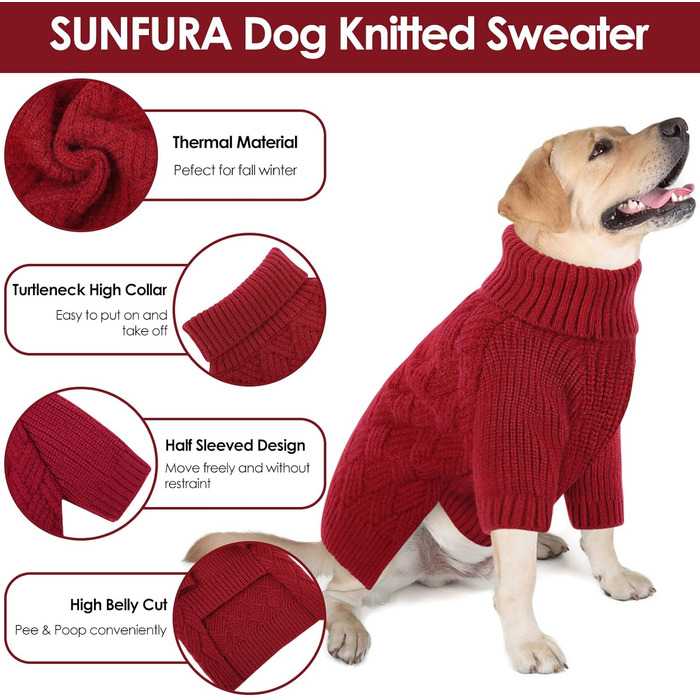 Зимовий светр для великих собак SUNFURA XL, в'язаний одяг для собак, для дівчаток і хлопчиків, теплий светр для Пітбулів, Лабрадорів, осінньо-зимовий пуловер