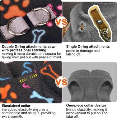 Теплий плед-жилет для собак BeautyZoo: флісова жилетка, зимова куртка, D-посилання для повідка, для малих, цуценят, середніх порід, тепле, вітронепроникне, білий буффало клітка (мотив лапок), XL (55.8 см)