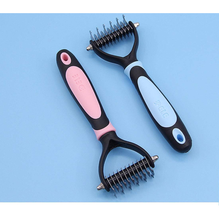 Інструмент для грумінгу собак Dog Dematting: щітка для видалення підшерстка з двосторонньою зубчастою клинком, для собак з короткою та довгою шерстю, рожевого кольору