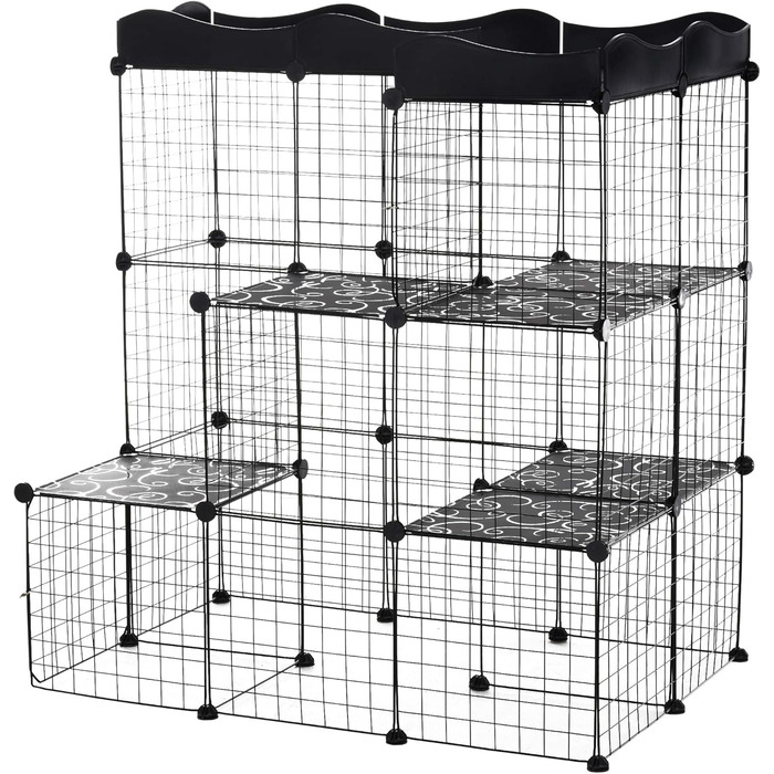 Клітка для котів PawHut з пробігом, 3 яруси, 2 двері, пандус, металевий каркас, 105 x 70 x 116 см, чорна