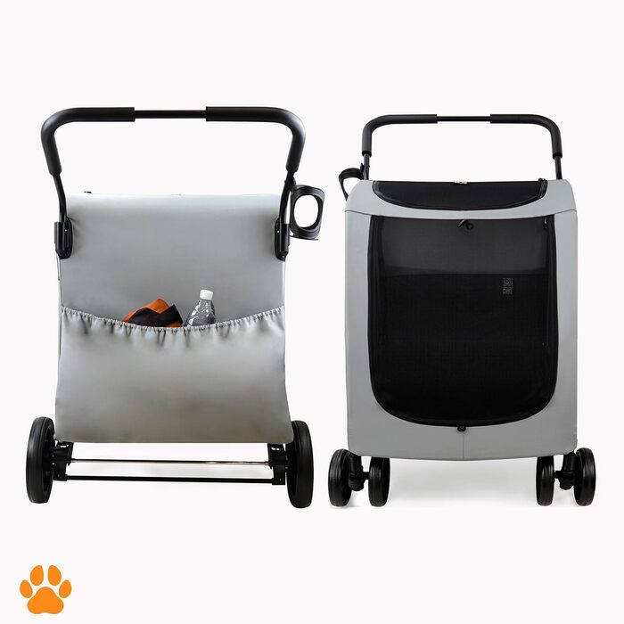 Візок для собак Честер - візок для великих собак, котів, зручний, складний, з дощем та тримачем для напоїв, вантажопідйомність 50 кг (Сірий)