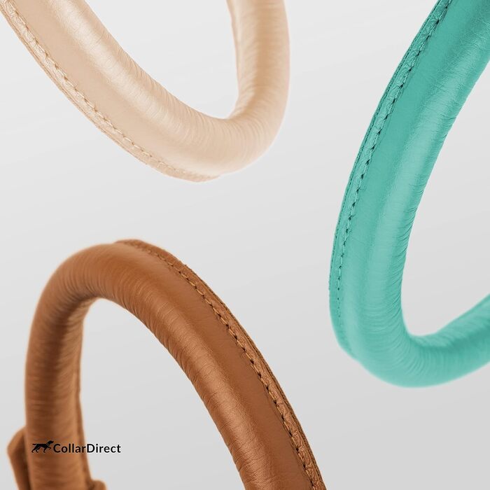 Шкіряний нашийник для собак CollarDirect, круглий, м'який, з роллом, ручної роботи, справжня шкіра, чорний, червоний, фіолетовий, синій (м'ятний), 15-18 см