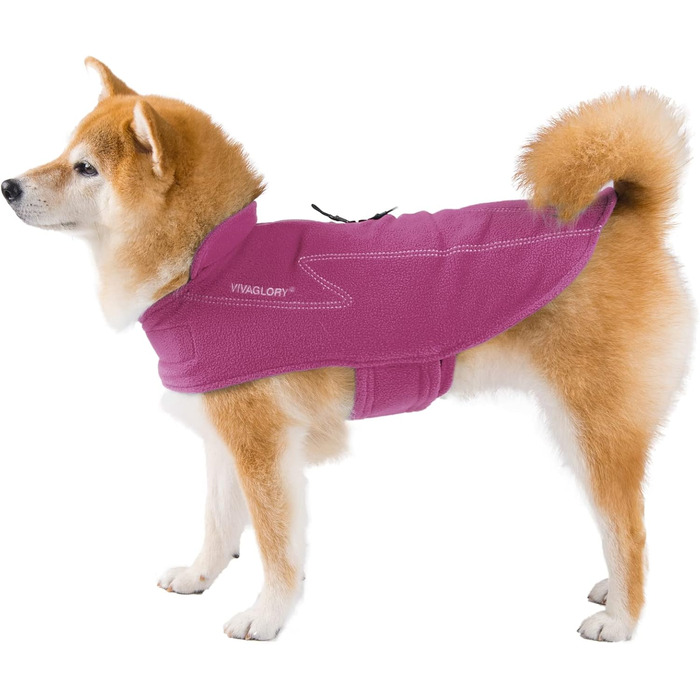Тепла куртка VIVAGLORY Cozywrap для собак, фіолетовий, XS (обхват грудей 38-48 см), з застібкою-липучкою та отвором для повідка, флісова, з регулюванням, світловідбиваюча