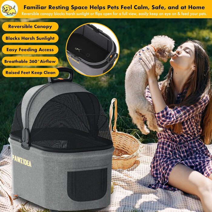 Автокрісло для тварин PAWZIDEA - сіре, до 15 кг, знімні та миючі подушки