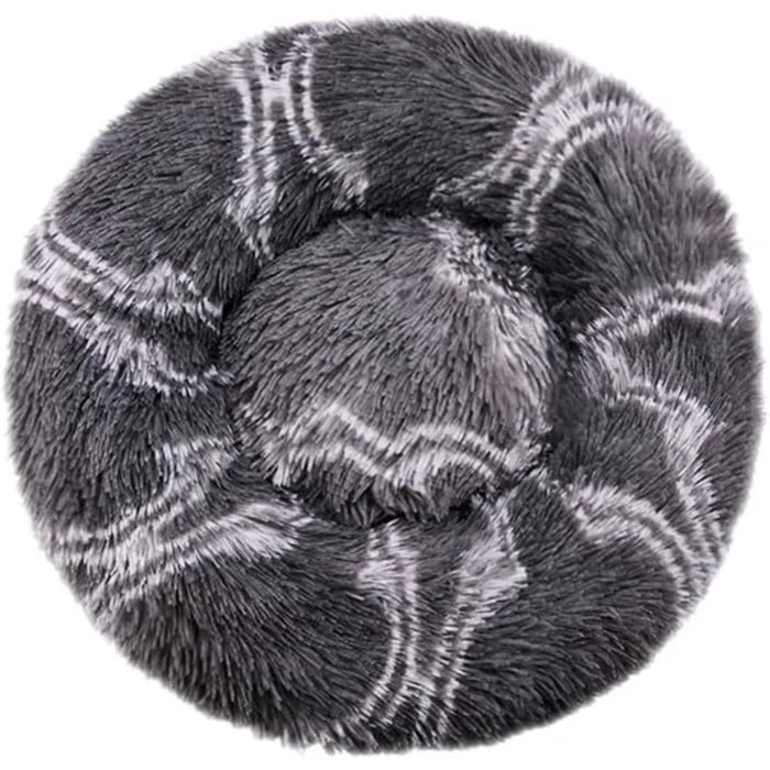 Кругле ліжко для собак та котів Zentaurus, плюшеве, м'яке та пухнасте (Світло-персиковий, 60 см) (Сіре решітка, 80 см)