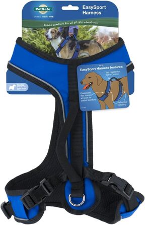 Шлея для собак PetSafe EasySport, регульована, з м'якою підкладкою, контрольна ручка, світловідбивні елементи, синя, розмір S