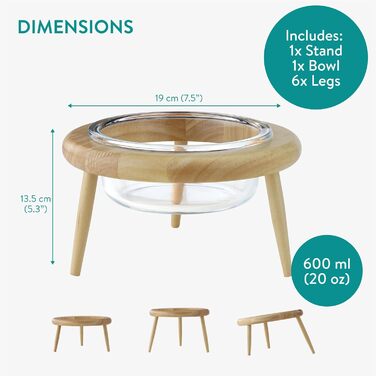 Підвищена годівниця для котів Navaris - годівниця для котів на підставці, 600 мл, скло та дерево