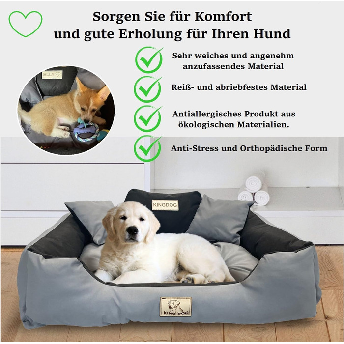 Крісло-ліжко для собак великих порід KING DOG, 100 x 75 см, водонепроникний матеріал, силіконовий наповнювач, темний сірий колір, з можливістю персоналізації (нанесення імені)