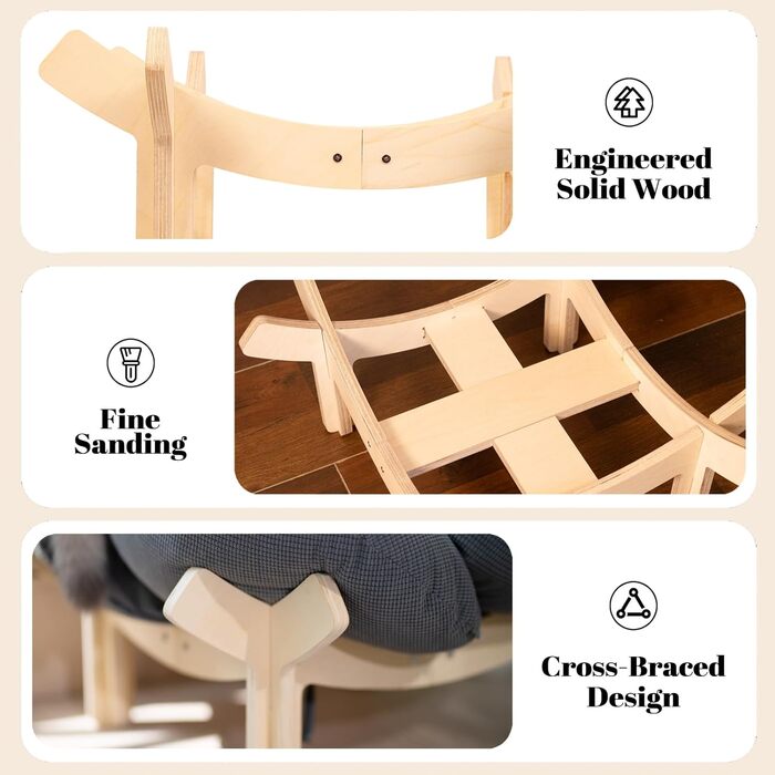 Кішка лежанка CheerPals, велика, 55x55 см, м'яка, сіра, для сну, стильна