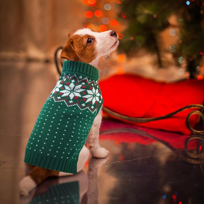 Пуловер для середніх собак, теплий в'язаний пуловер для собак, костюм на Різдво, пуловер для такс з захистом живота, милий пуловер для холодної погоди, зелений M
