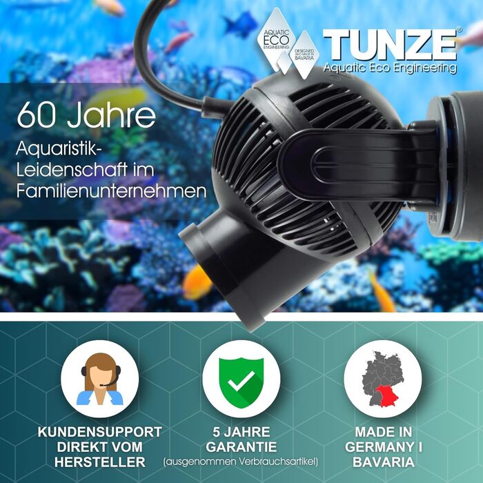 TUNZE Turbelle nanostream 6025 – проточний акваріумний насос, 2800 л/год, пропелерний, з магнітним кріпленням та Silence-кліпсою для скла до 15 мм, для акваріумів