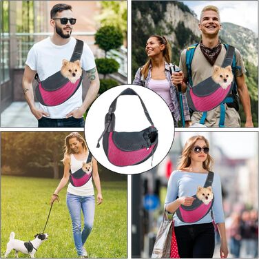 Тканинна переноска для собак, сумочка для маленьких собак, переноска для тварин з дихаючою тканиною, переноска для собак та котів до 6 кг, ідеальна для прогулянок на вулиці (магента)