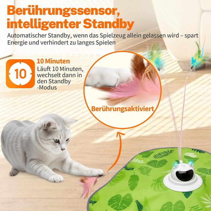 Інтерактивна іграшка для котів Toozey з 3 знімними пір'ями, електрична іграшка з автоматичним висуванням пір'я та USB-зарядкою, іграшка для самостійних ігор для котів будь-якого віку, блакитна (зелене трикутника)