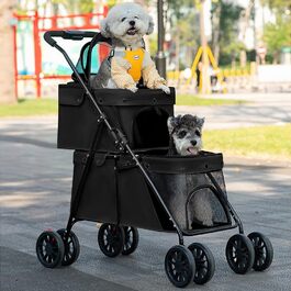 Дитяча коляска 3 в 1 для собак та котів, складні, з 4 EVA-колесами, ручка, 3 вікна з сітки, тримач для напоїв, для маленьких та літніх собак, тролей для людей з обмеженими можливостями (67 x 50 x 95 см, Чорний)